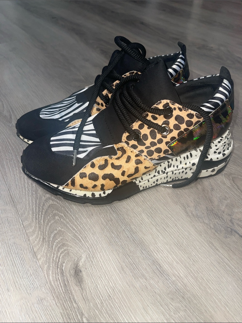 Animal Print Fashion Sneakers - Black, Tan, White/ Steve Madden